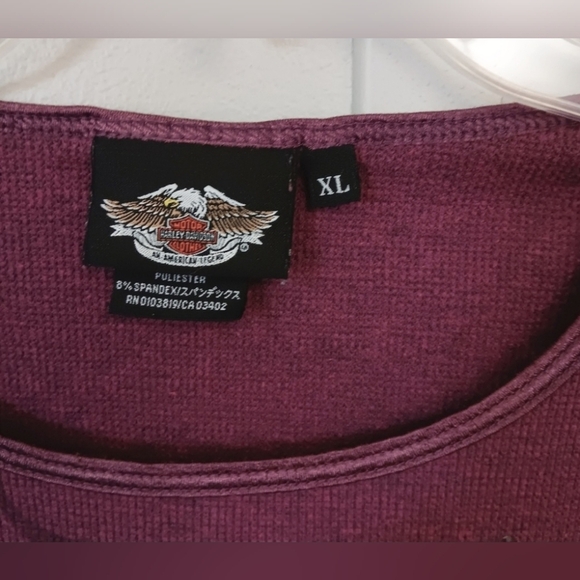 Harley-Davidson Maroon Rhinestone on Logo Long Sleeve Ribbed Tee XL - Picture 3 of 4